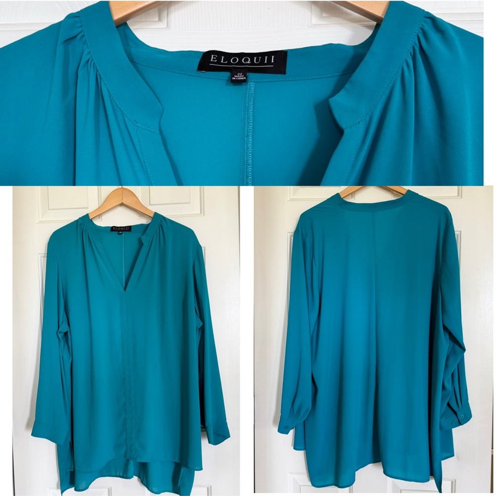 Eloquii teal tunic split collar blouse